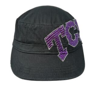 TCU Cadet Army Cap Black One Size Adjustable Rhinestone Collegiate Fashionista
